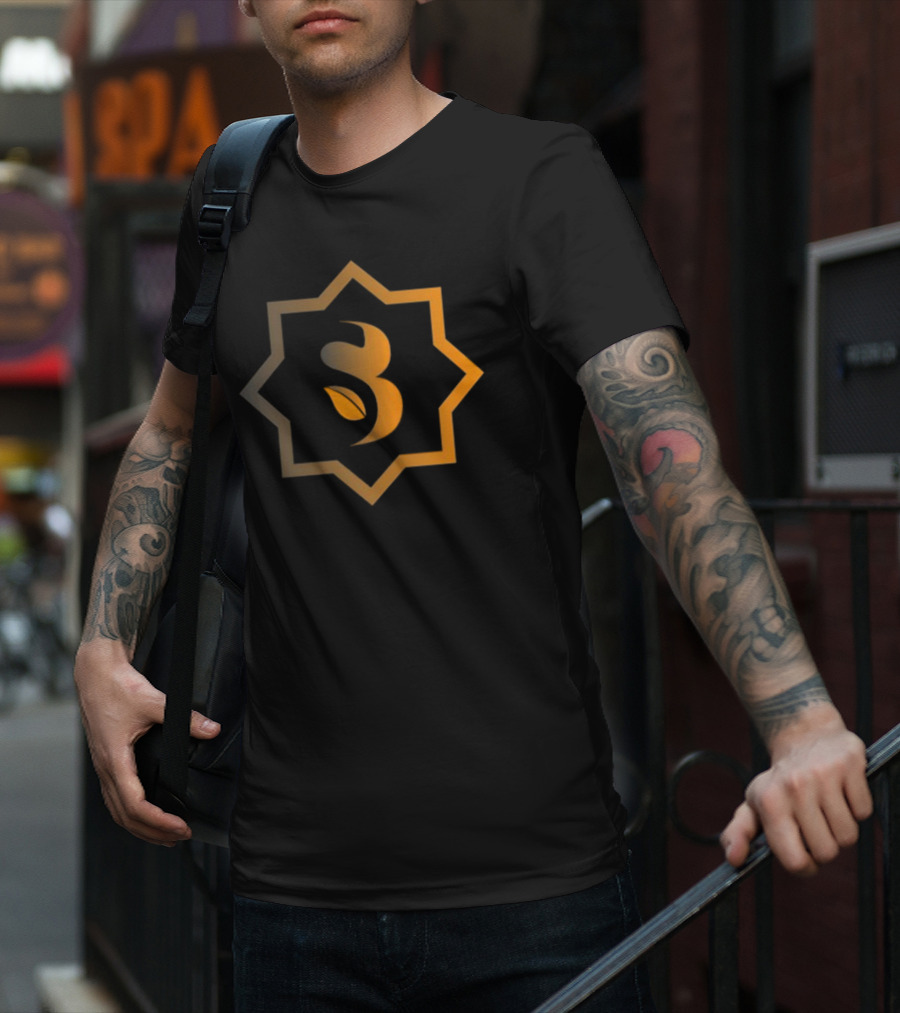 Sidrabank Golden Emblem With Leaf Icon In Star Frame T-Shirt
