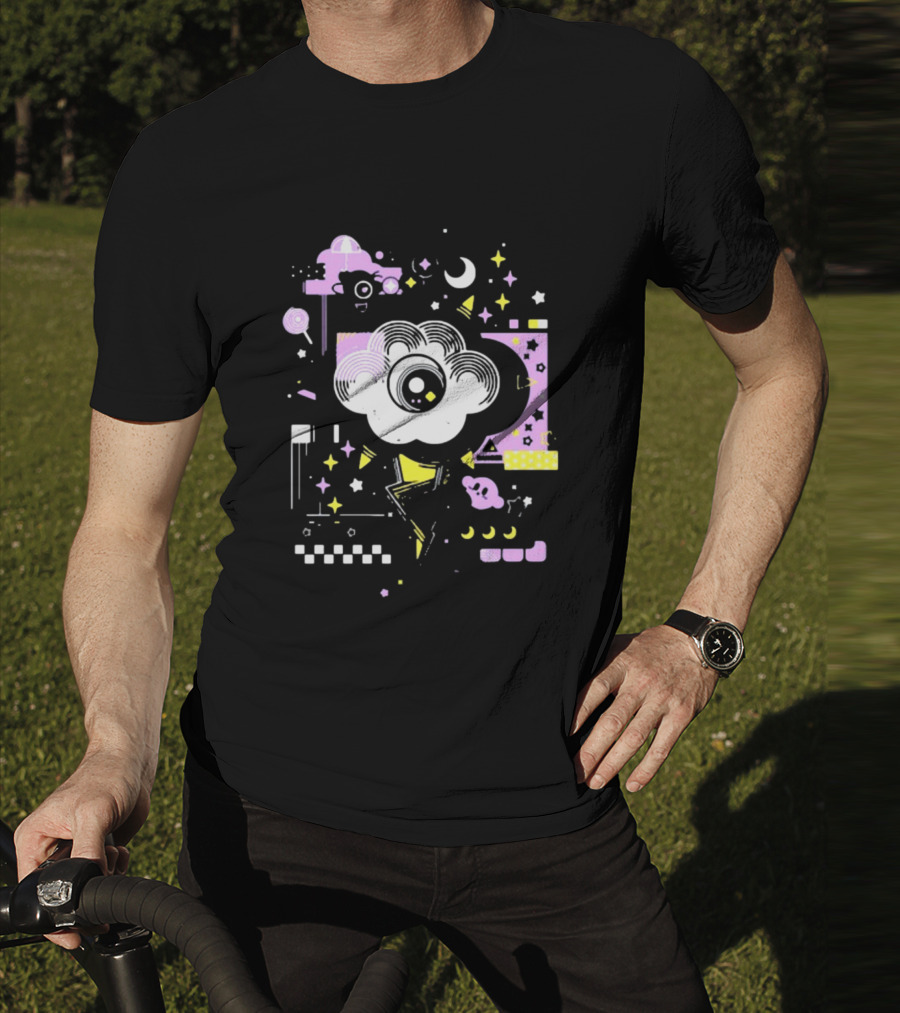 The Storm's Eye Cloud With Moon And Stars In Geometric Night Sky By Brian Shepard T-Shirt
