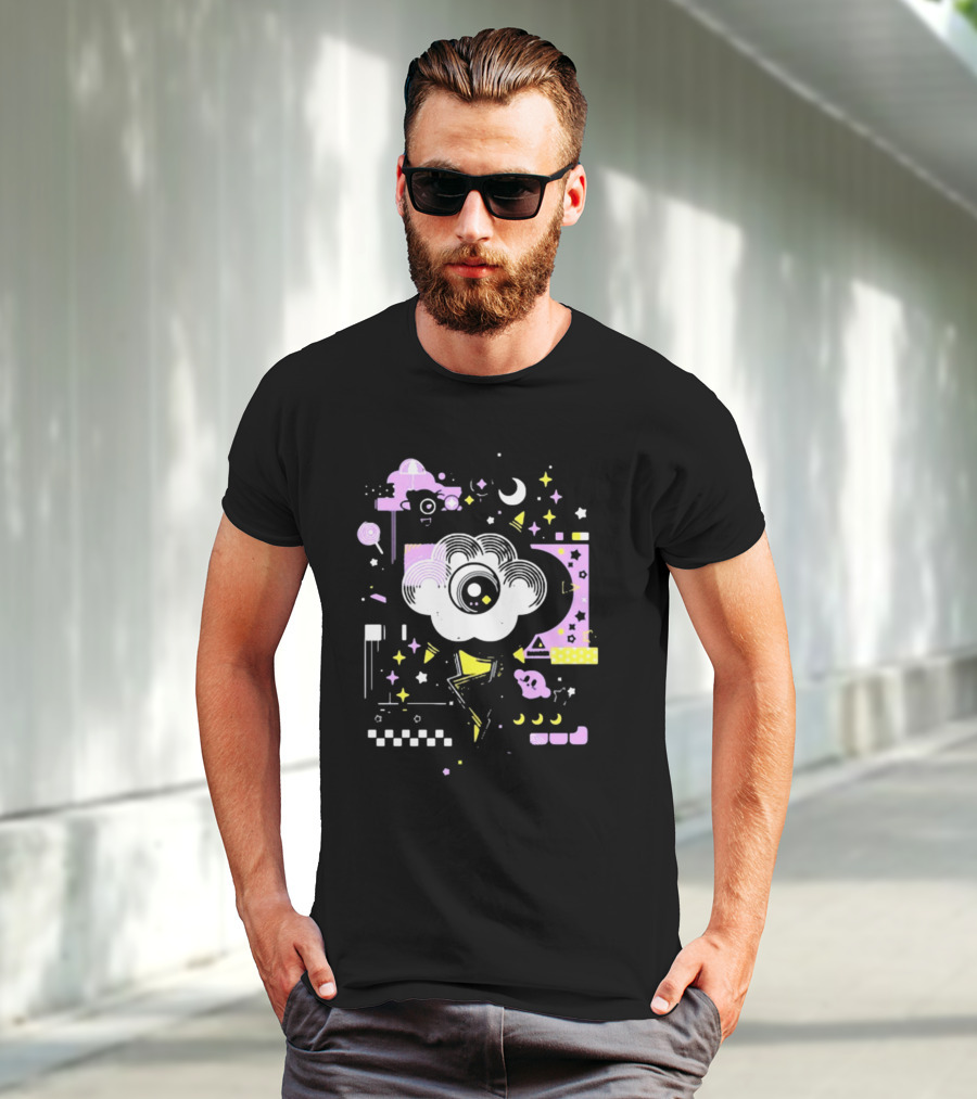 The Storm's Eye Cloud With Moon And Stars In Geometric Night Sky By Brian Shepard T-Shirt