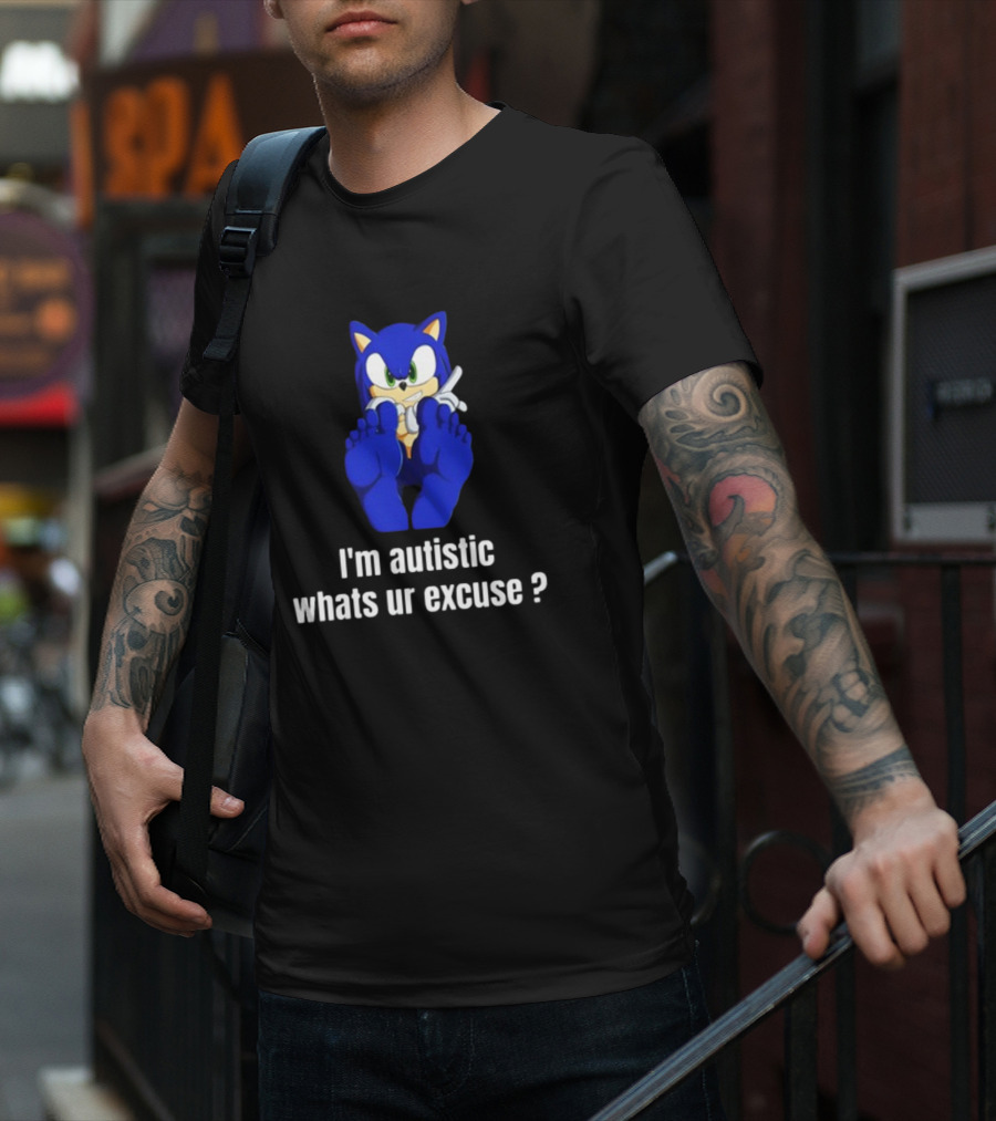 I'm Autistic Whats Ur Excuse Blue Cartoon Character Sitting T-Shirt
