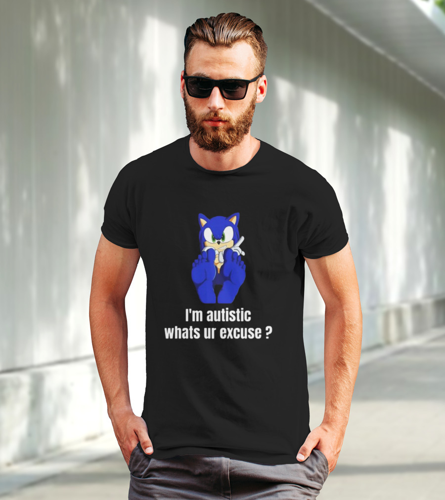I'm Autistic Whats Ur Excuse Blue Cartoon Character Sitting T-Shirt