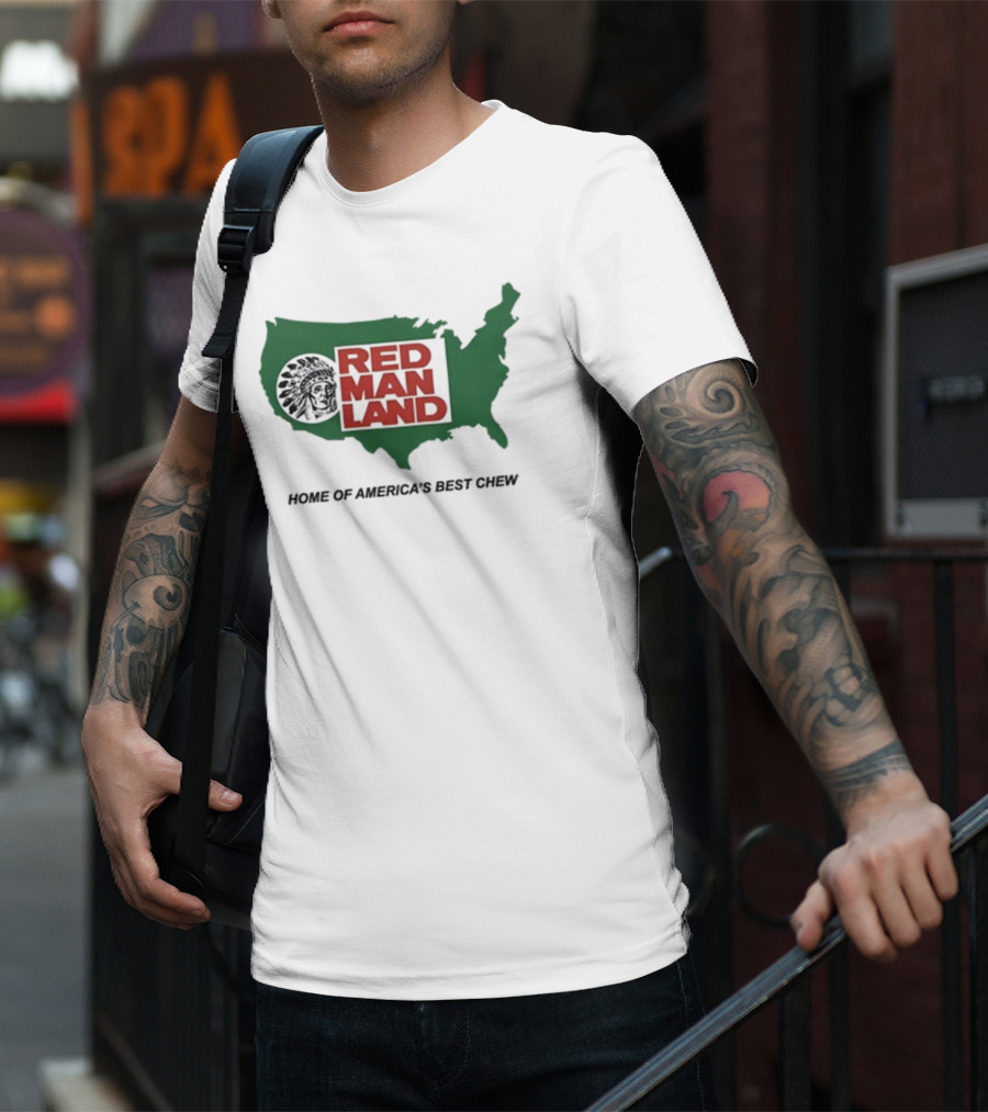 Cornbreadcountryclub Red Man Land Home Of America's Best Chew Map T-Shirt