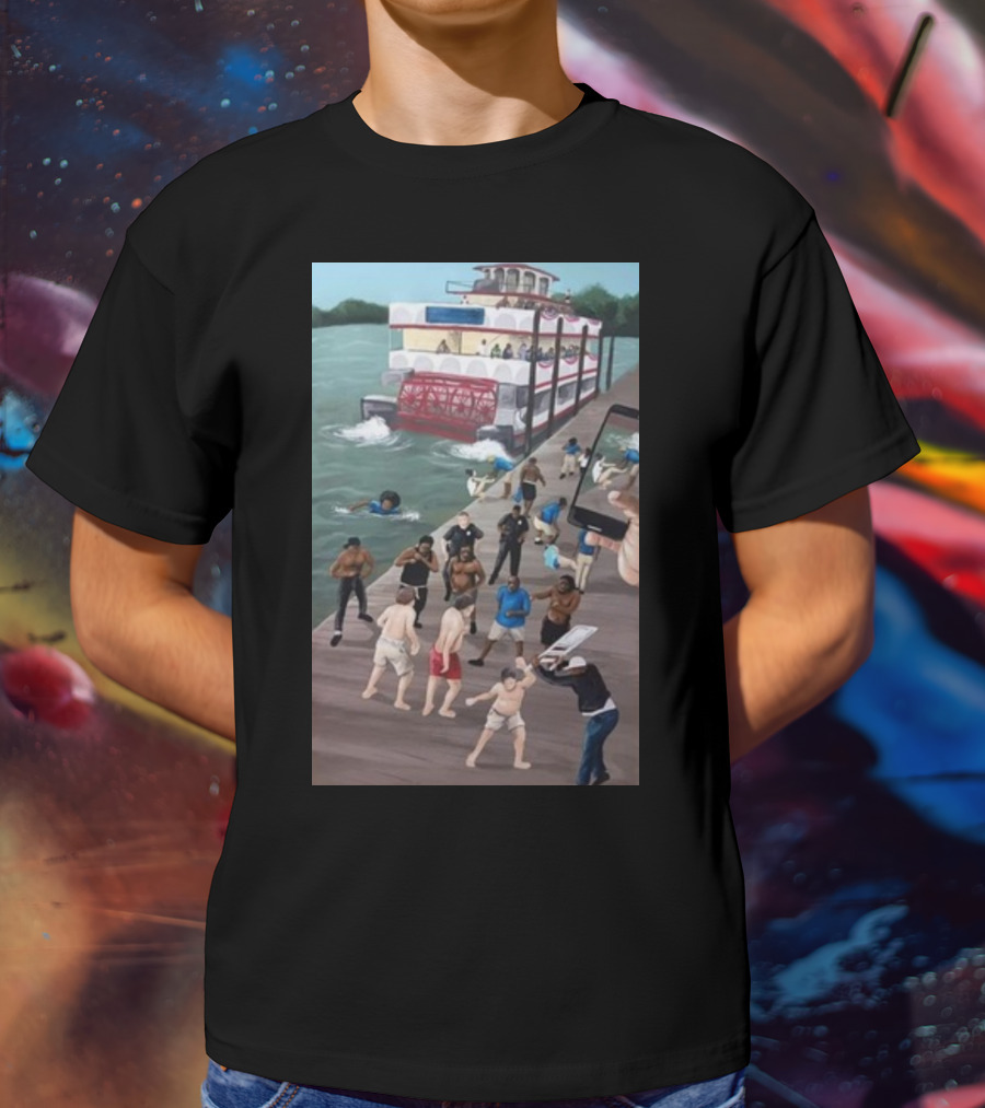 Kenny Akers Alabama River Brawl Boat Dock Scene T-Shirt