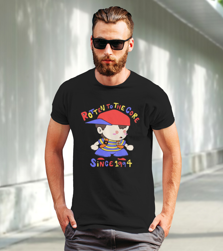 Rotten To The Core Since 1994 Striped Shirt Red Cap Backpack Spirals T-Shirt