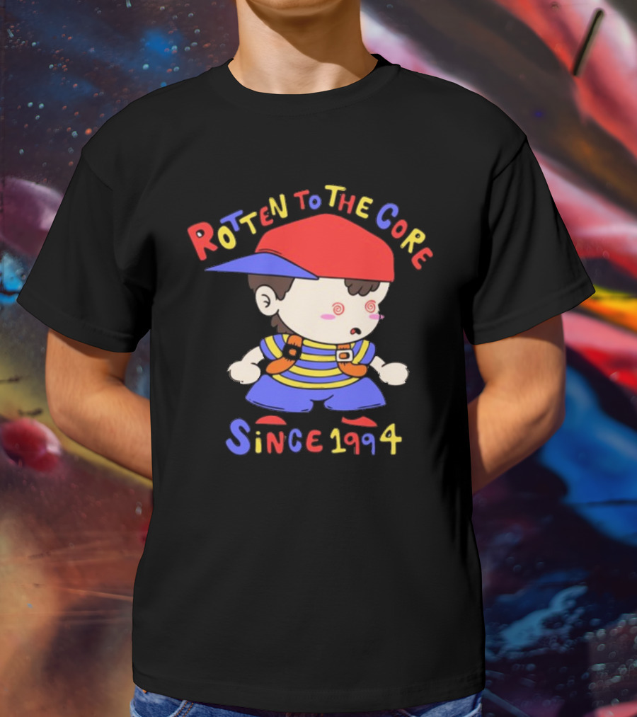 Rotten To The Core Since 1994 Striped Shirt Red Cap Backpack Spirals T-Shirt