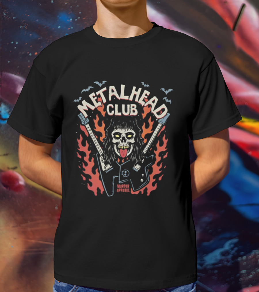 Metalhead Club Murder Apparel Flame Skull Guitars T-Shirt