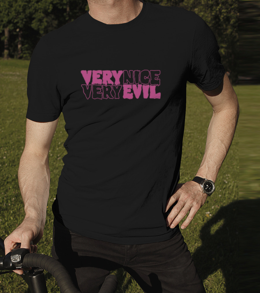 Very Nice Very Evil Pink Word Logo T-Shirt