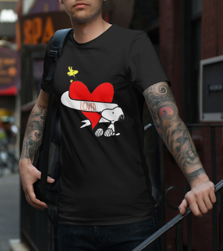 Rae Dunn X Peanuts Loved Snoopy Woodstock Red Heart T-Shirt