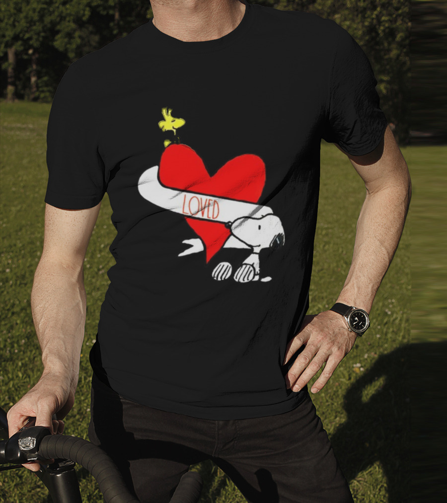 Rae Dunn X Peanuts Loved Snoopy Woodstock Red Heart T-Shirt