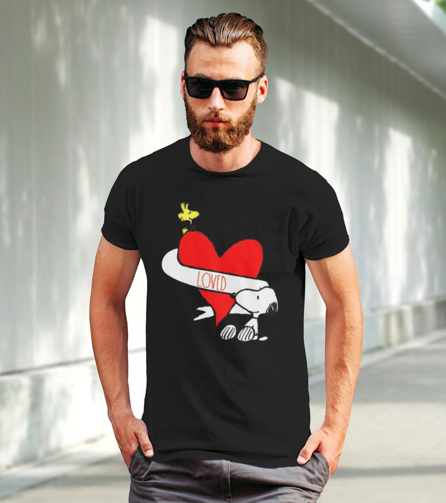 Rae Dunn X Peanuts Loved Snoopy Woodstock Red Heart T-Shirt