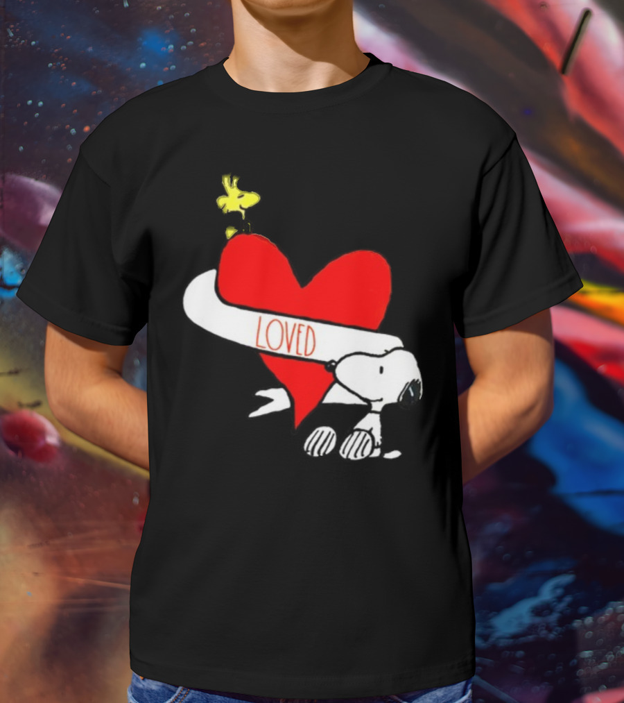 Rae Dunn X Peanuts Loved Snoopy Woodstock Red Heart T-Shirt