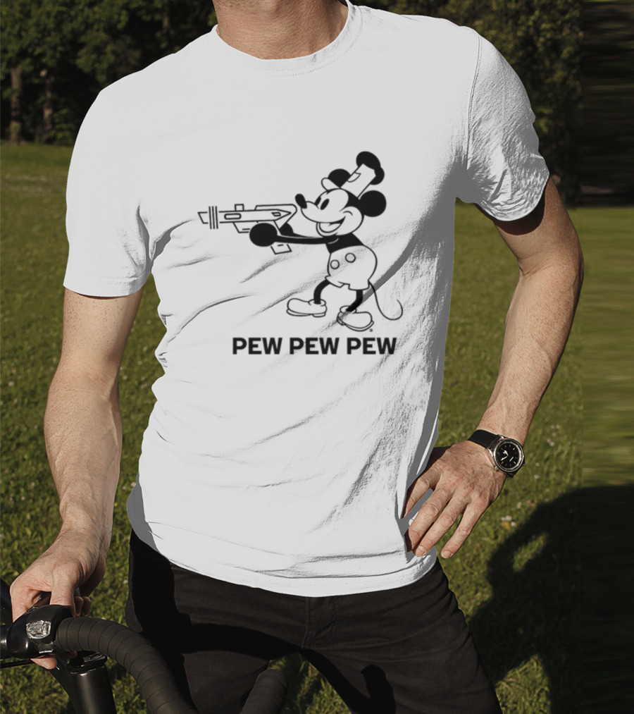 Pew Pew Pew Steamboat Mouse Retro Gun Fun T-Shirt