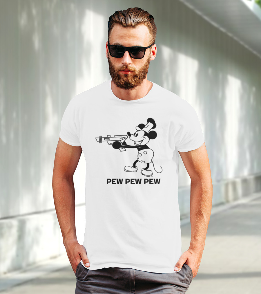 Pew Pew Pew Steamboat Mouse Retro Gun Fun T-Shirt