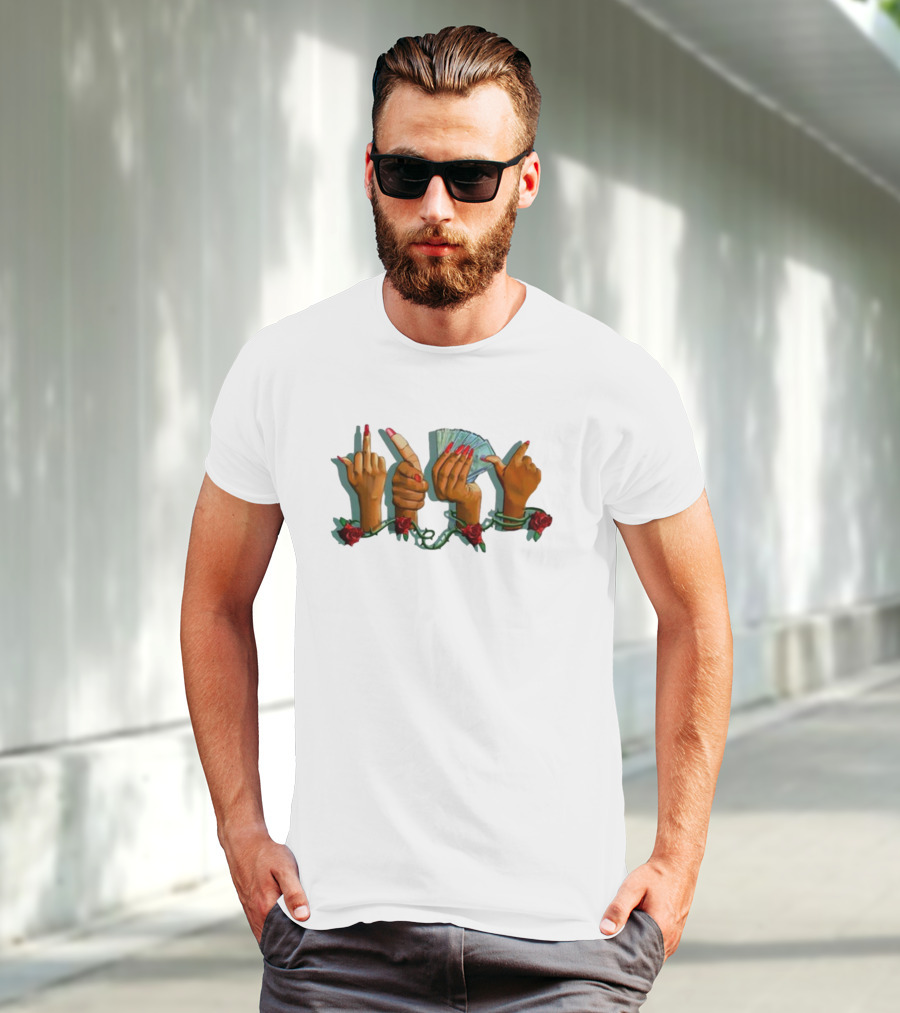 Mitchell Wearing Madammuse Salmon Fuk U Pay Me Hands With Roses And Cash T-Shirt