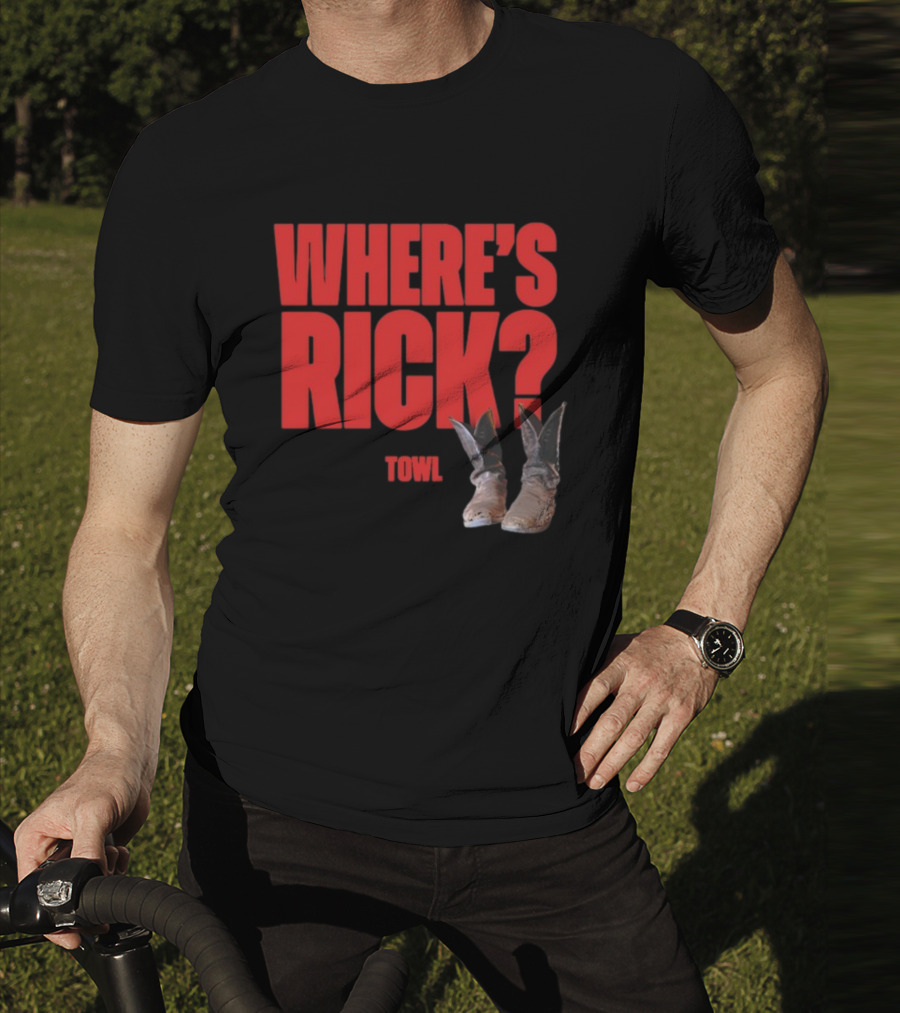 WHERE'S RICK TOWL Cowboy Boots Mystery T-Shirt