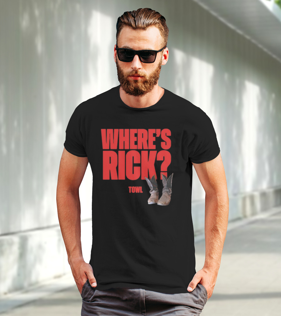 WHERE'S RICK TOWL Cowboy Boots Mystery T-Shirt