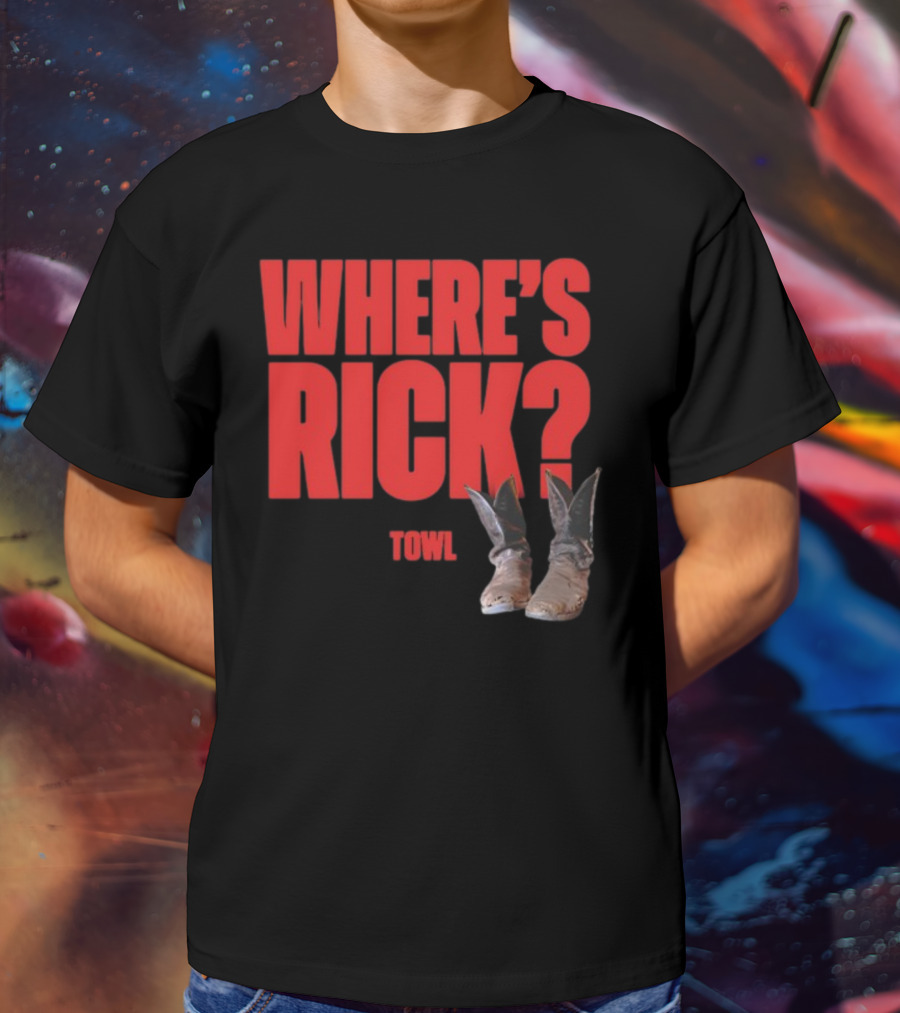 WHERE'S RICK TOWL Cowboy Boots Mystery T-Shirt