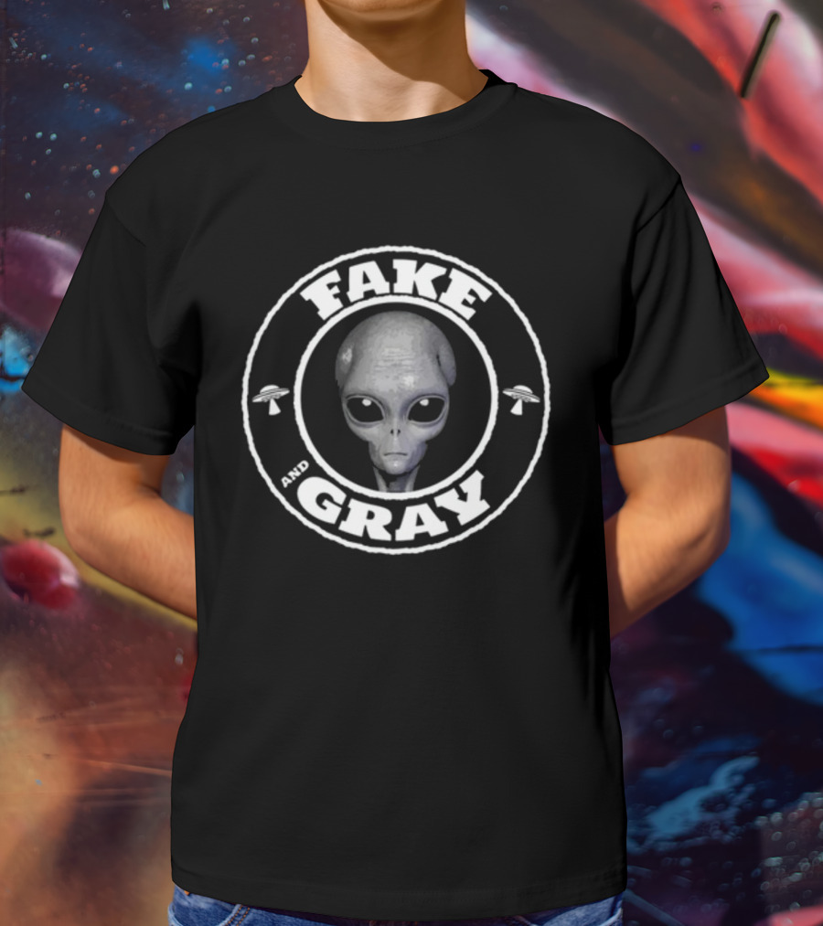 Fake And Gray Alien UFO Badge T-Shirt