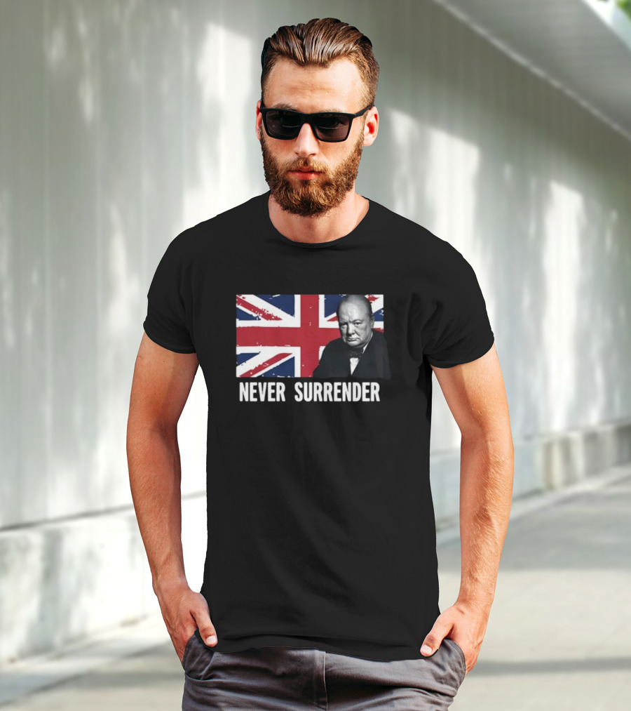 Never Surrender Winston Churchill Union Jack T-Shirt