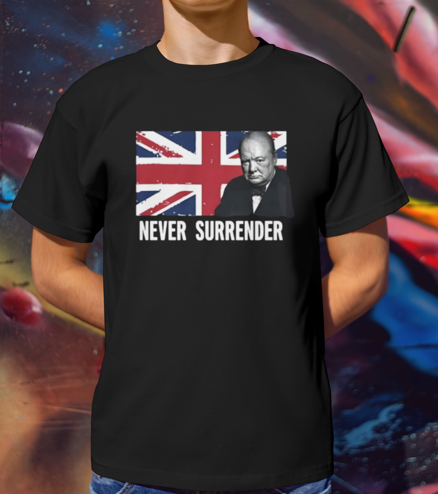 Never Surrender Winston Churchill Union Jack T-Shirt