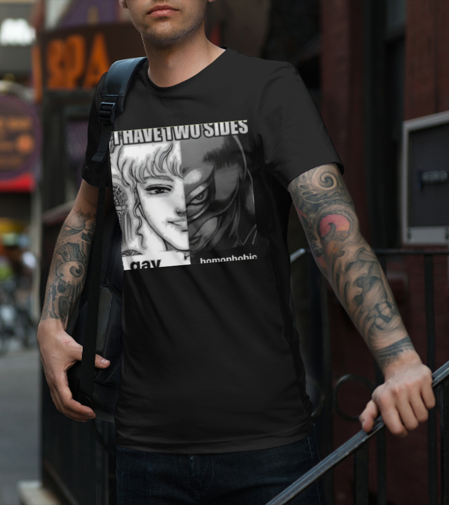 I Have Two Sides Gay Homophobic Manga Character Split Face T-Shirt