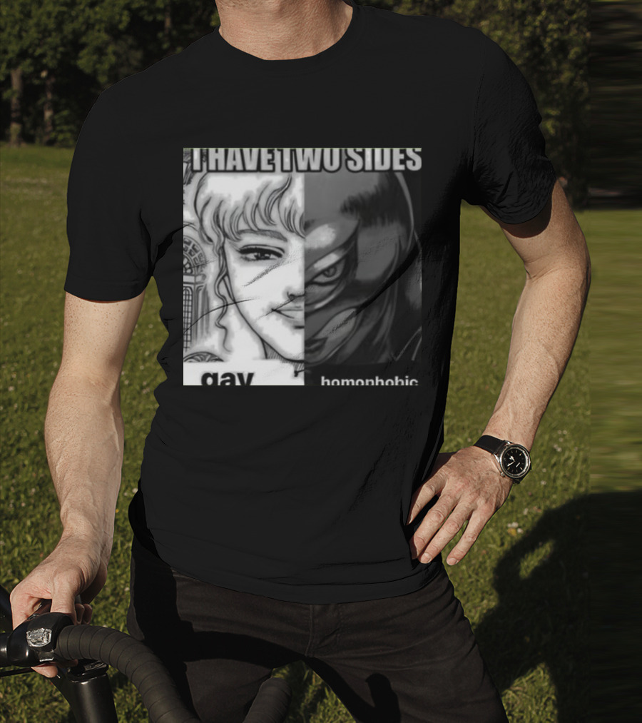 I Have Two Sides Gay Homophobic Manga Character Split Face T-Shirt