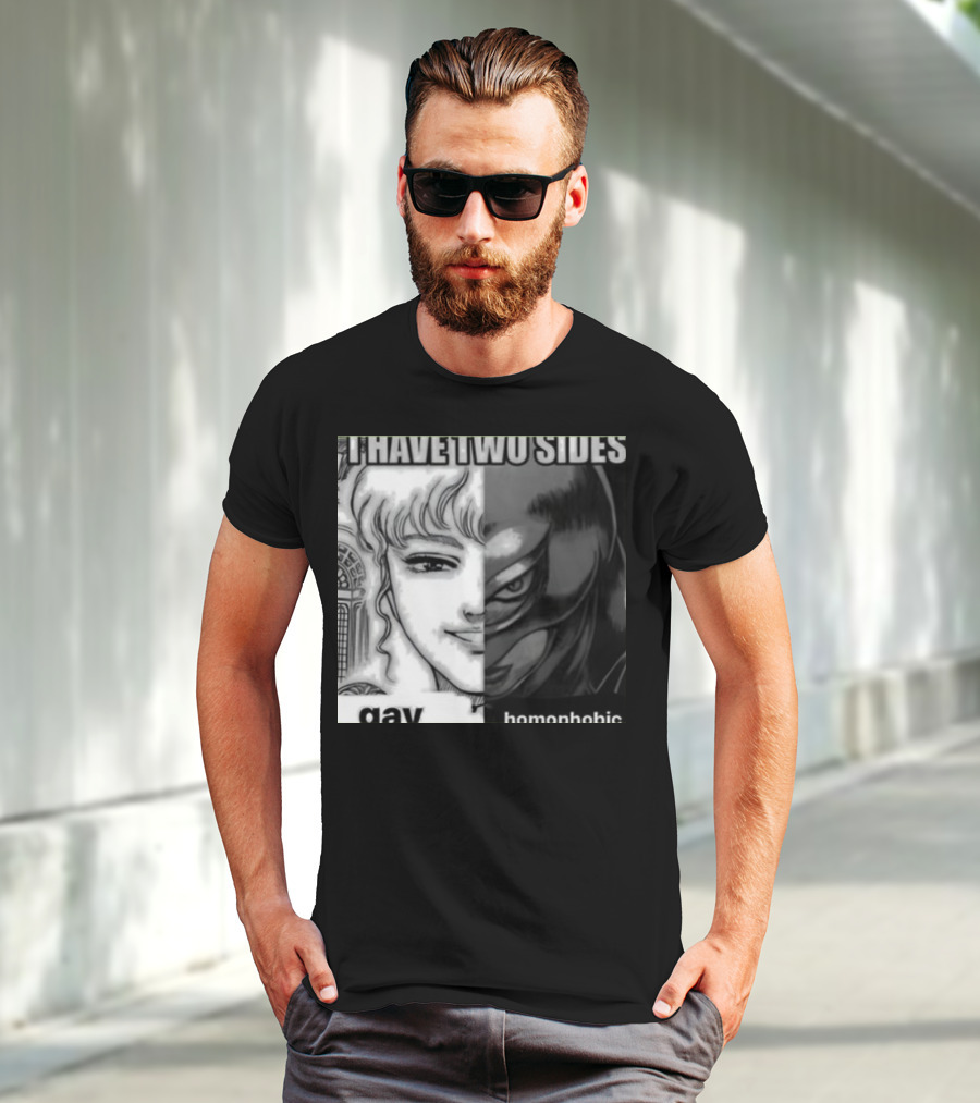 I Have Two Sides Gay Homophobic Manga Character Split Face T-Shirt
