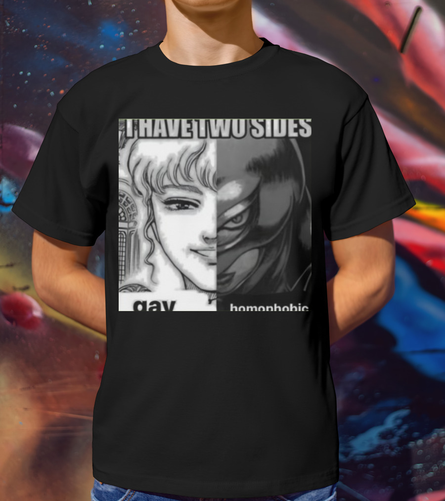 I Have Two Sides Gay Homophobic Manga Character Split Face T-Shirt