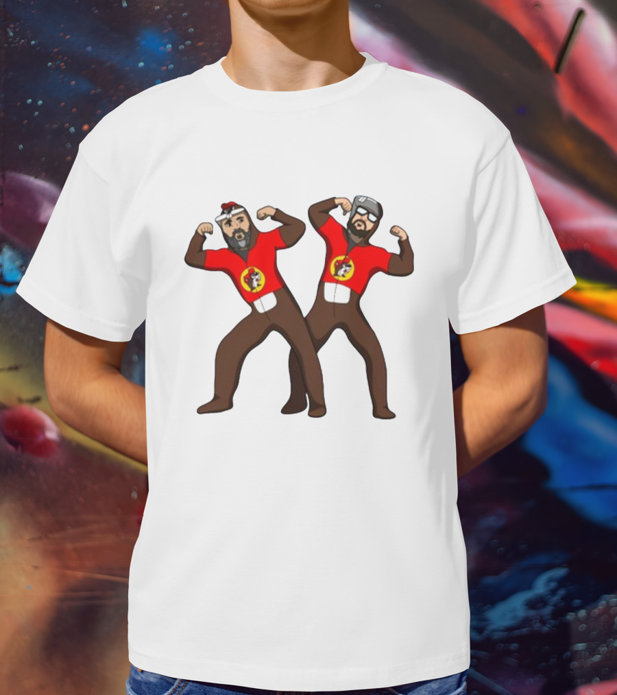 The Young Buc-Ees Wrestling Pose Characters With Beards And Red T-Shirt