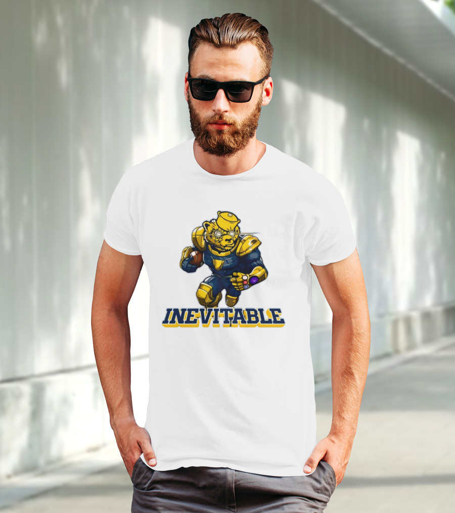 Michigan Inevitable Bear In Armor Football Character T-Shirt