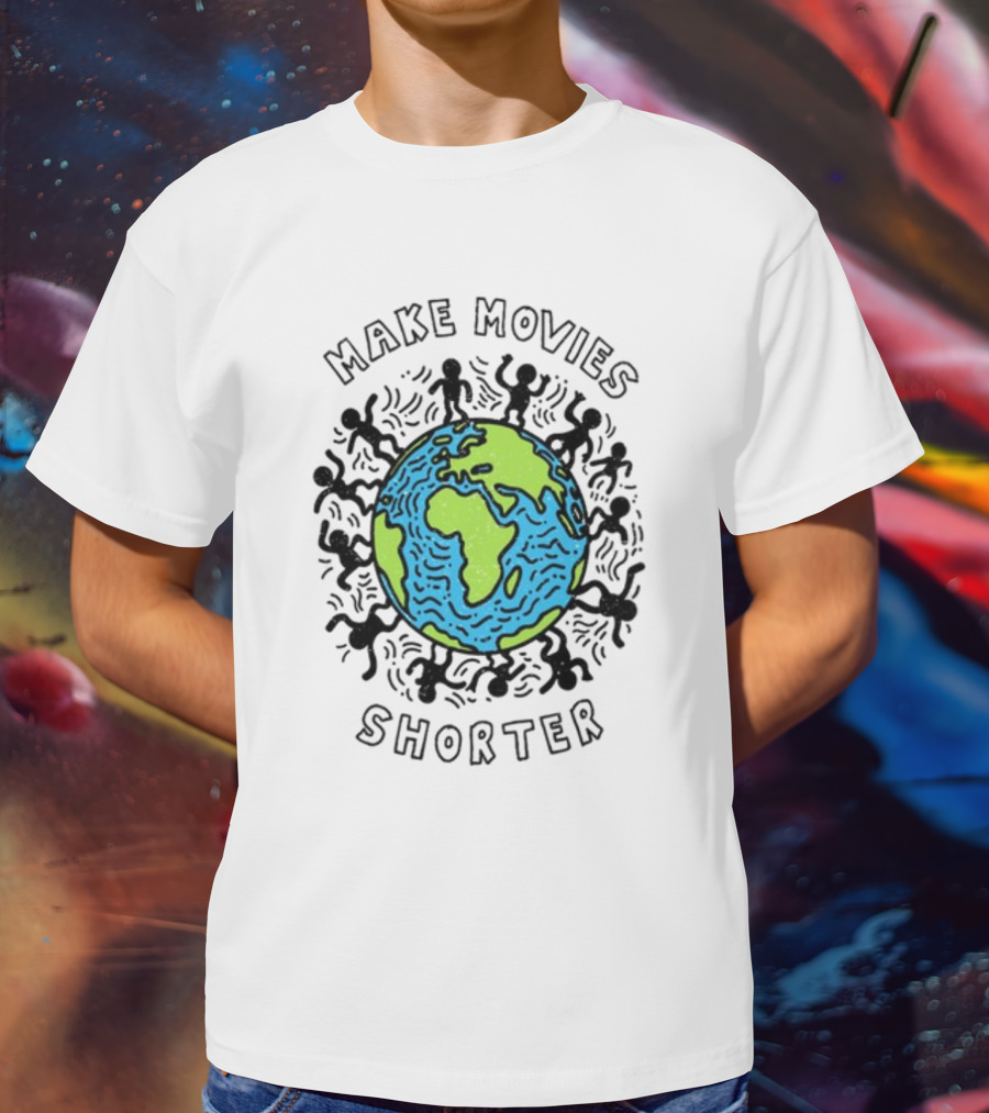 Waveygoodsco Earth Graphic Make Movies Shorter T-Shirt