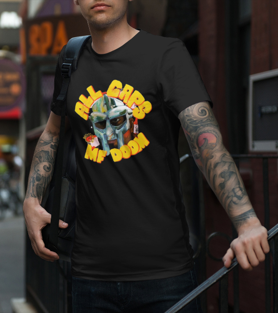 All Caps MF DOOM Villain Graphic Mask T-Shirt