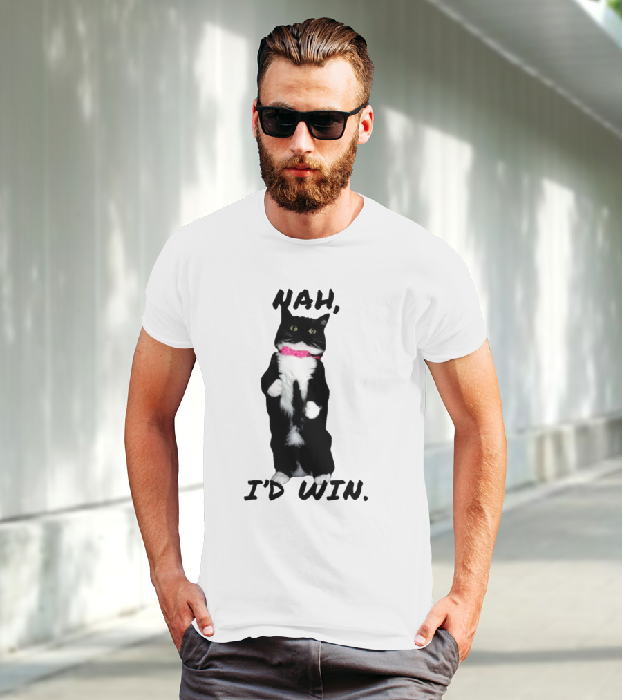 Nah I'd Win Black And White Cat With Pink Bow Tie T-Shirt