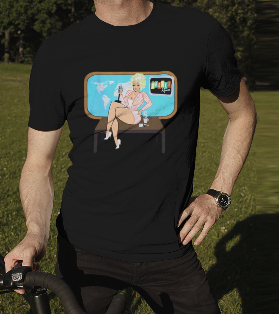 Broski Report News Blonde Host With Microphone And World Map T-Shirt