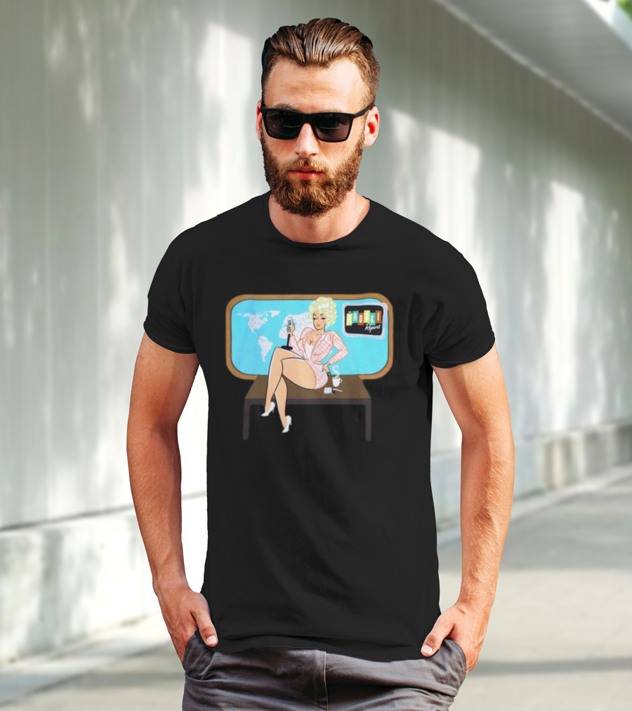 Broski Report News Blonde Host With Microphone And World Map T-Shirt