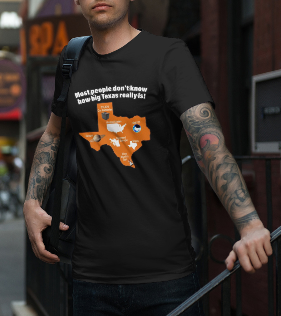 Most People Don't Know How Big Texas Really Is Saturn Car Batteries Elon Musk's Ego Inverted Europe Orb United States T-Shirt