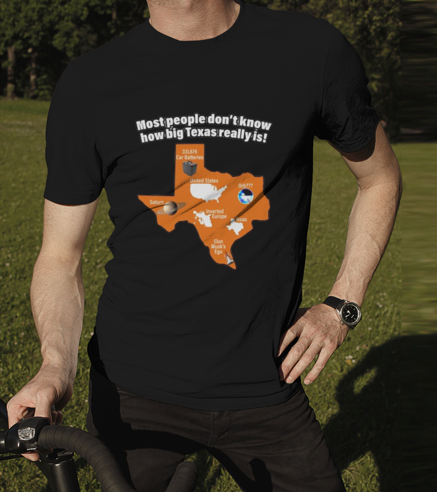 Most People Don't Know How Big Texas Really Is Saturn Car Batteries Elon Musk's Ego Inverted Europe Orb United States T-Shirt