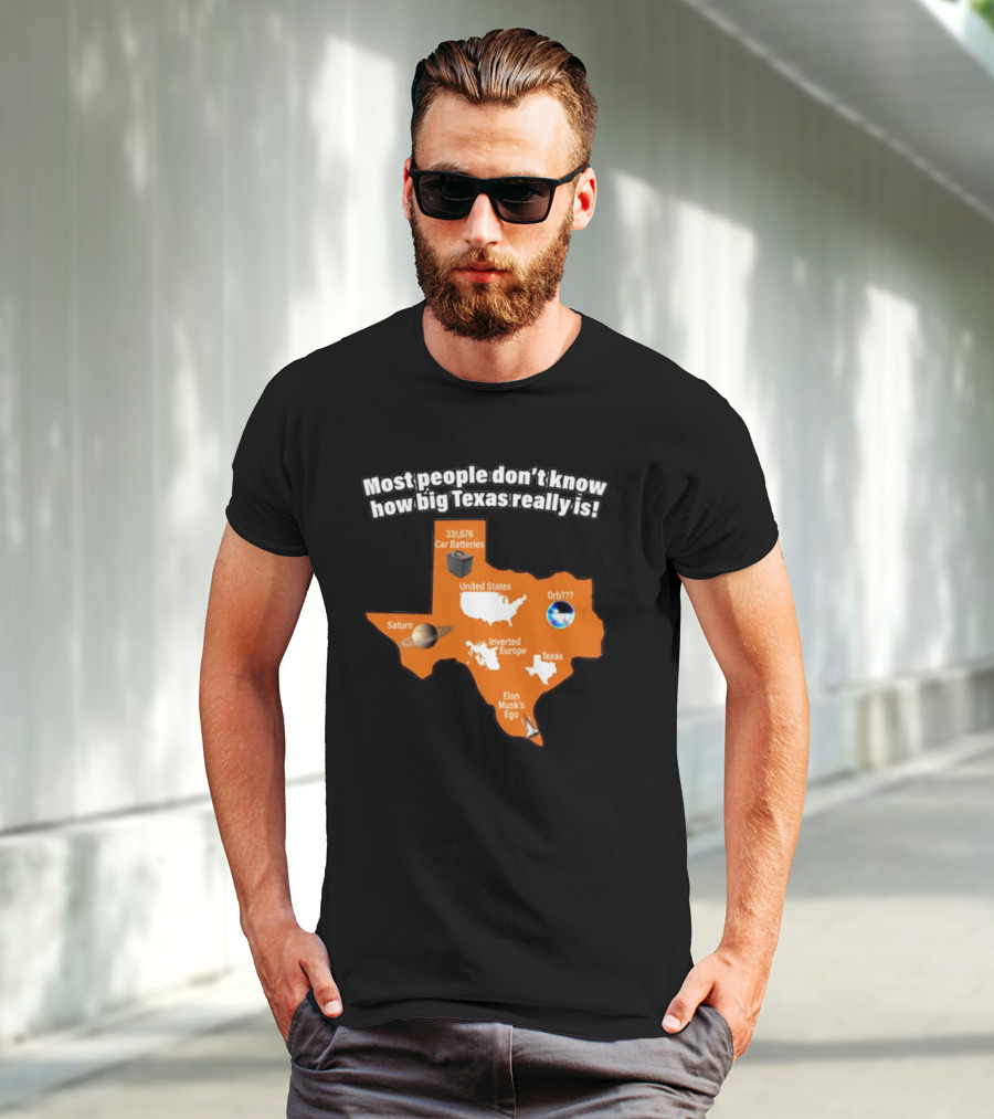 Most People Don't Know How Big Texas Really Is Saturn Car Batteries Elon Musk's Ego Inverted Europe Orb United States T-Shirt