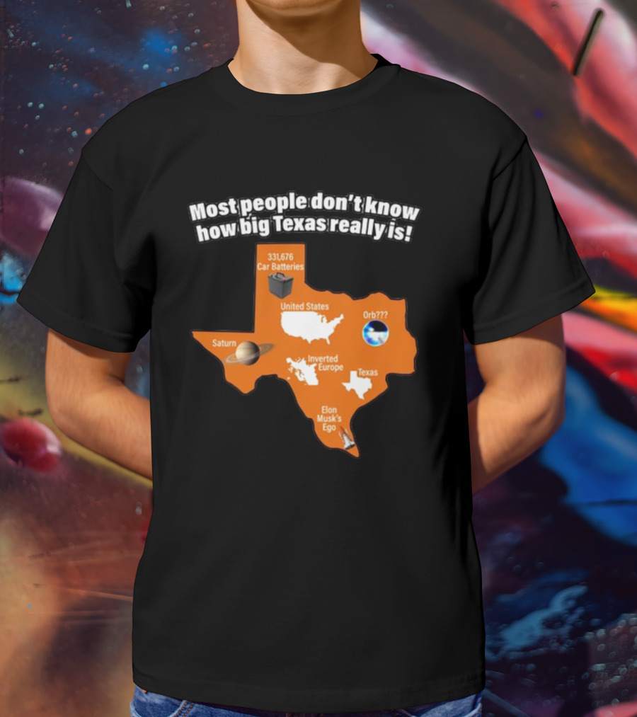 Most People Don't Know How Big Texas Really Is Saturn Car Batteries Elon Musk's Ego Inverted Europe Orb United States T-Shirt