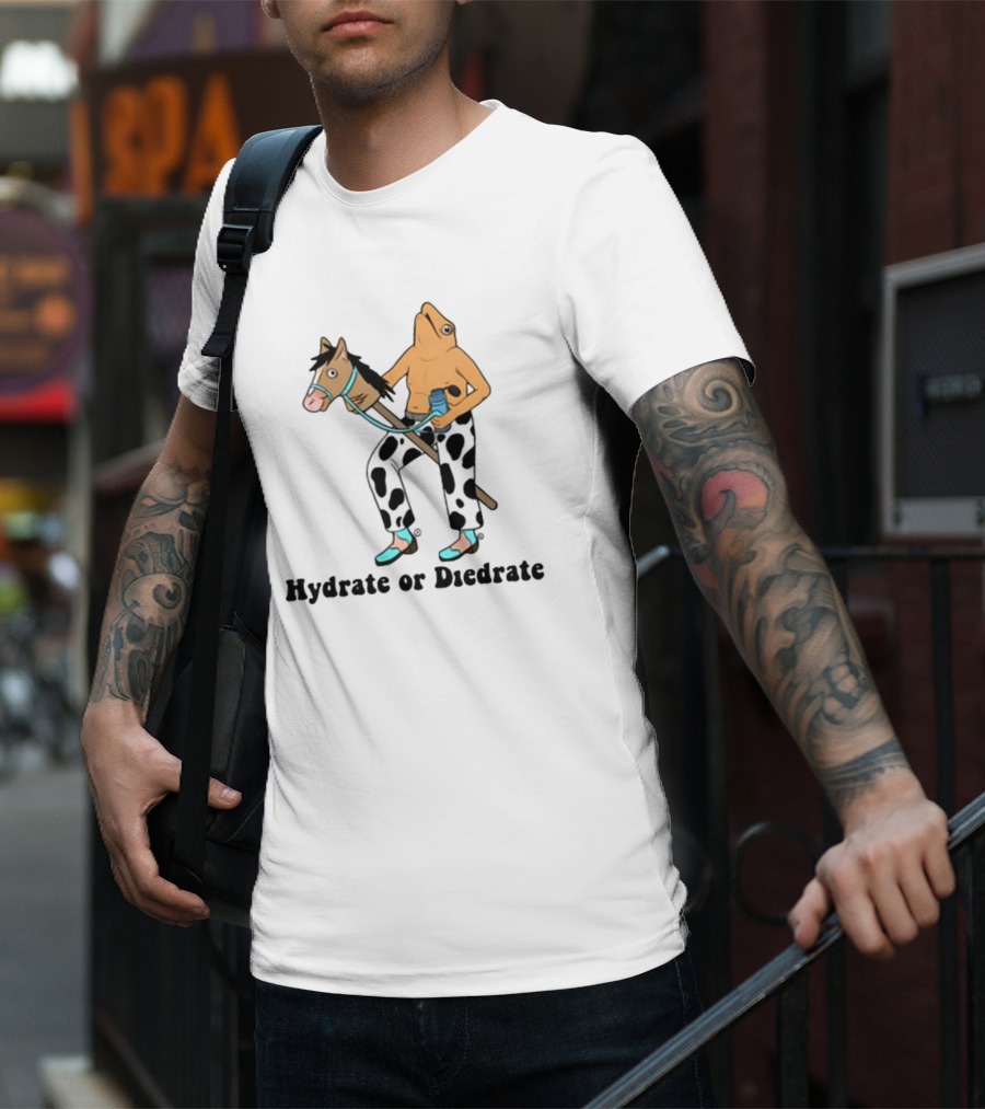 Hydrate Or Diedrate Frog Head On Human Riding Stick Horse With Cow Pants And Water Bottle T-Shirt