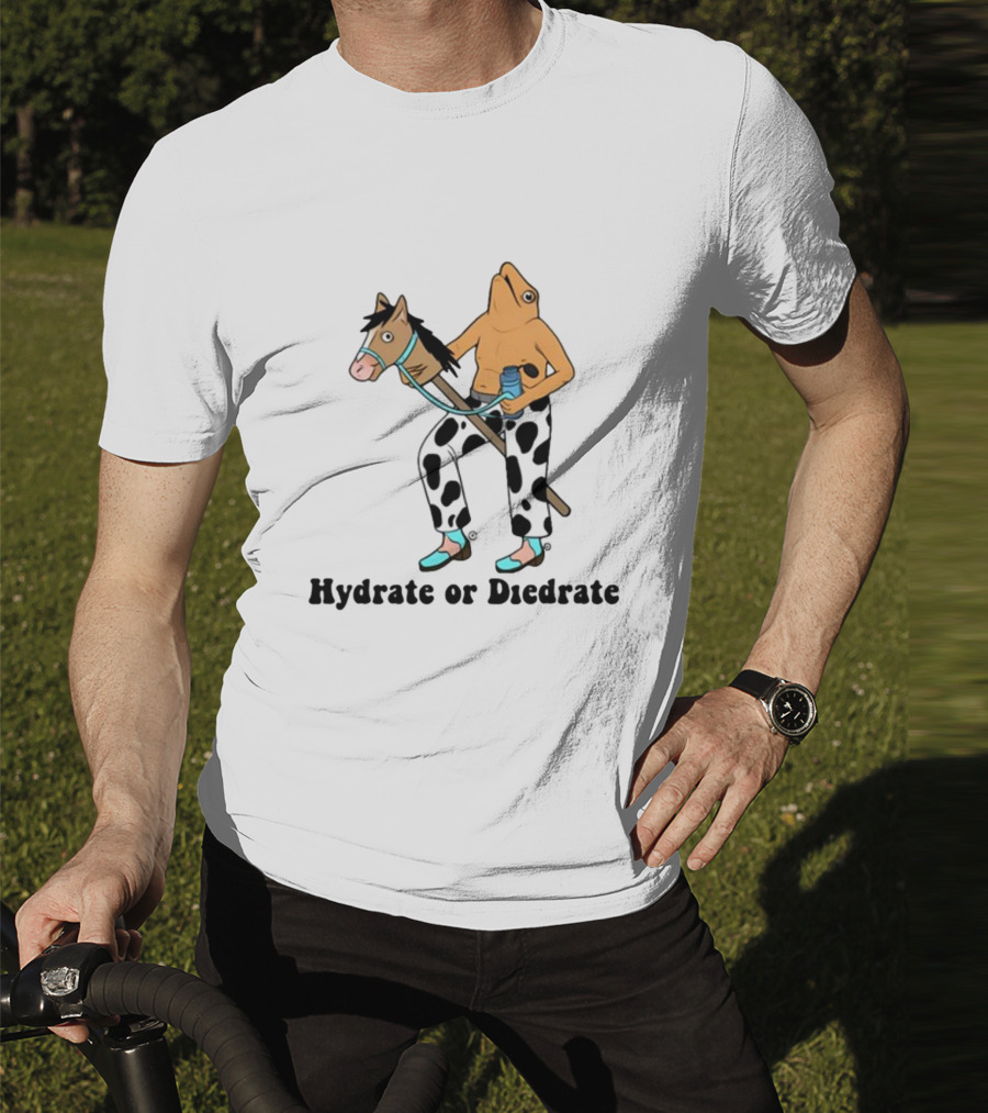 Hydrate Or Diedrate Frog Head On Human Riding Stick Horse With Cow Pants And Water Bottle T-Shirt
