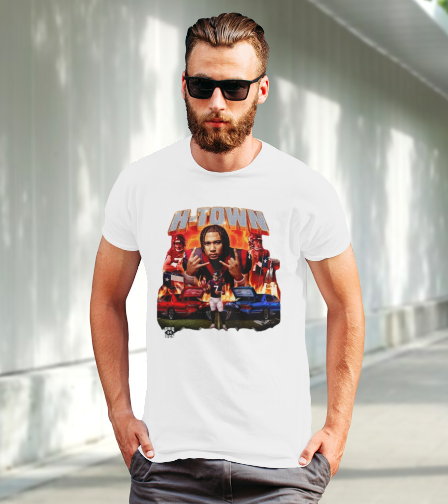 H-Town CJ Stroud Football Grid Iron Texas Pride Flames T-Shirt