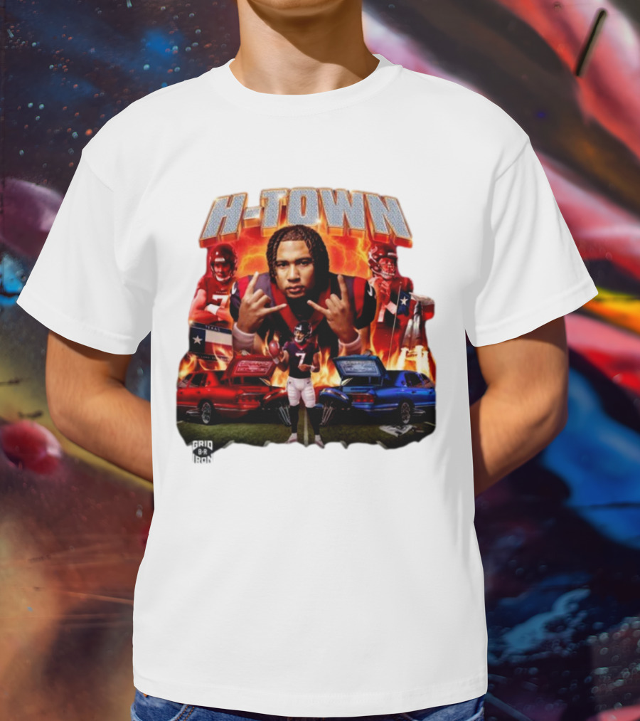 H-Town CJ Stroud Football Grid Iron Texas Pride Flames T-Shirt