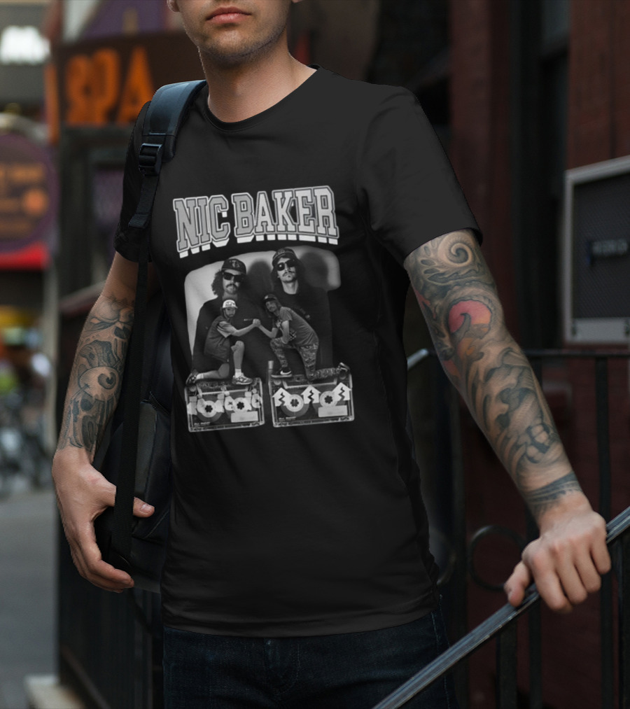 Nic Baker Mixtape 80s Style Skateboarders Retro Black And White Photography T-Shirt