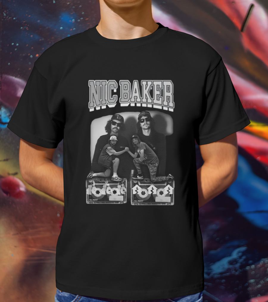 Nic Baker Mixtape 80s Style Skateboarders Retro Black And White Photography T-Shirt