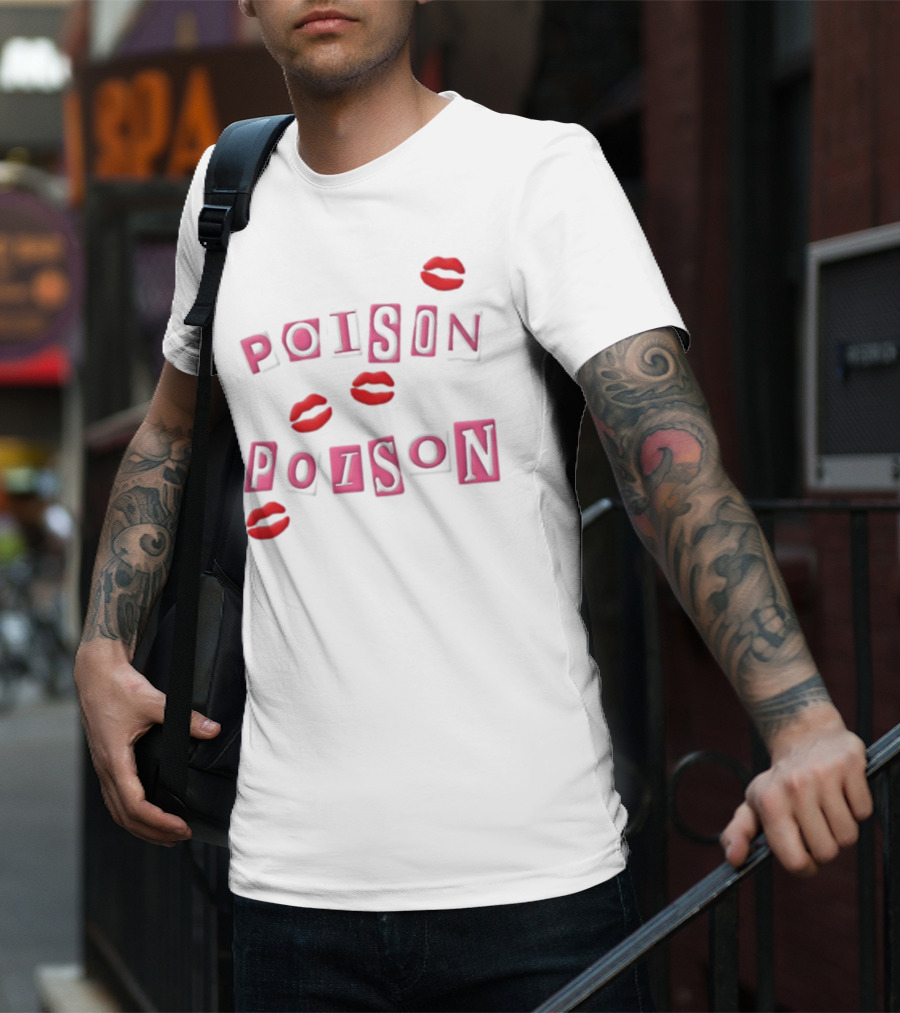 POISON POISON Red Lips Text Blocks T-Shirt