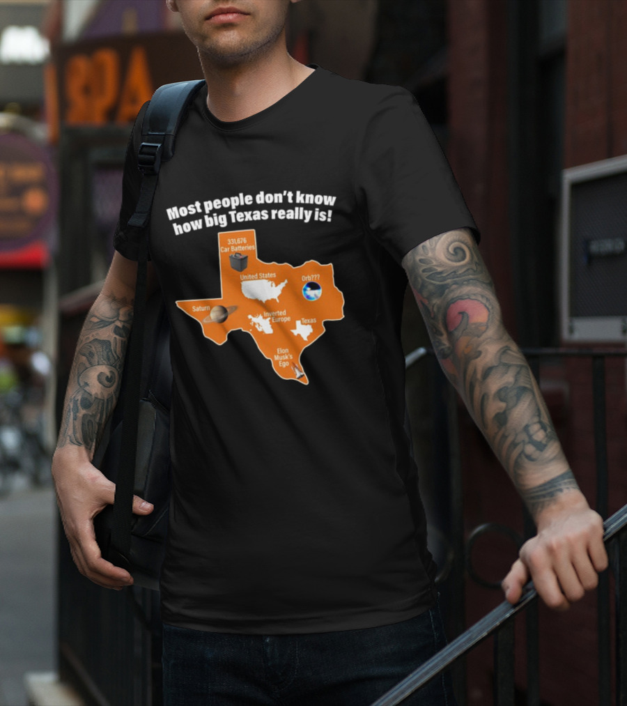 Funny Texas Map With Saturn Elon Musk's Ego And Car Batteries T-Shirt