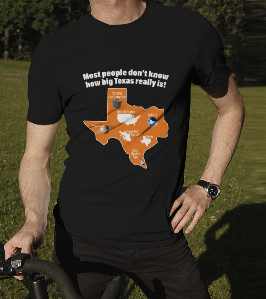 Funny Texas Map With Saturn Elon Musk's Ego And Car Batteries T-Shirt