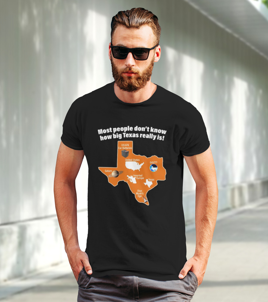 Funny Texas Map With Saturn Elon Musk's Ego And Car Batteries T-Shirt