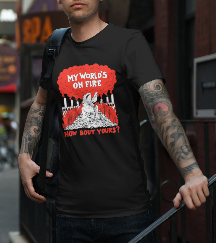 My World's On Fire How Bout Yours Frog Guitar Clouds Skulls Forest T-Shirt